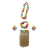 Costume Set Hawaiian Grass Skirt With Flower Lei, Headband & Wristlets