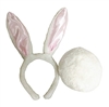 White & Pink Bunny Ears Headband with Fluffy Tail